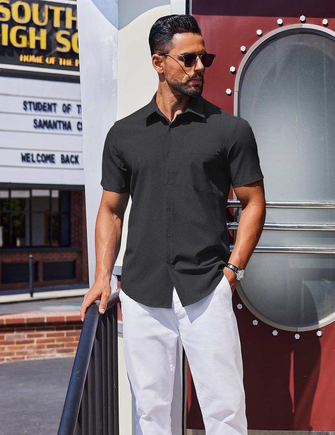 imageCOOFANDY Mens Wrinkle Free Shirts 2025 Short Sleeve Casual Button Down Summer Dress ShirtsBlack