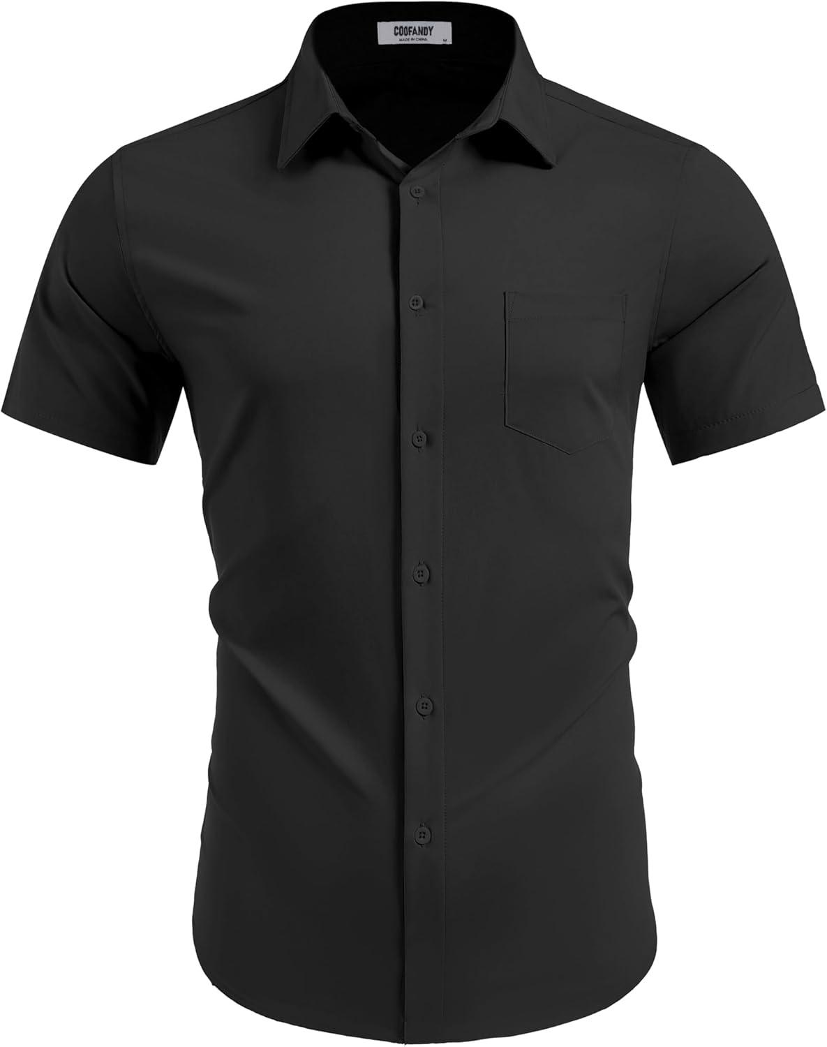 imageCOOFANDY Mens Wrinkle Free Shirts 2025 Short Sleeve Casual Button Down Summer Dress ShirtsBlack