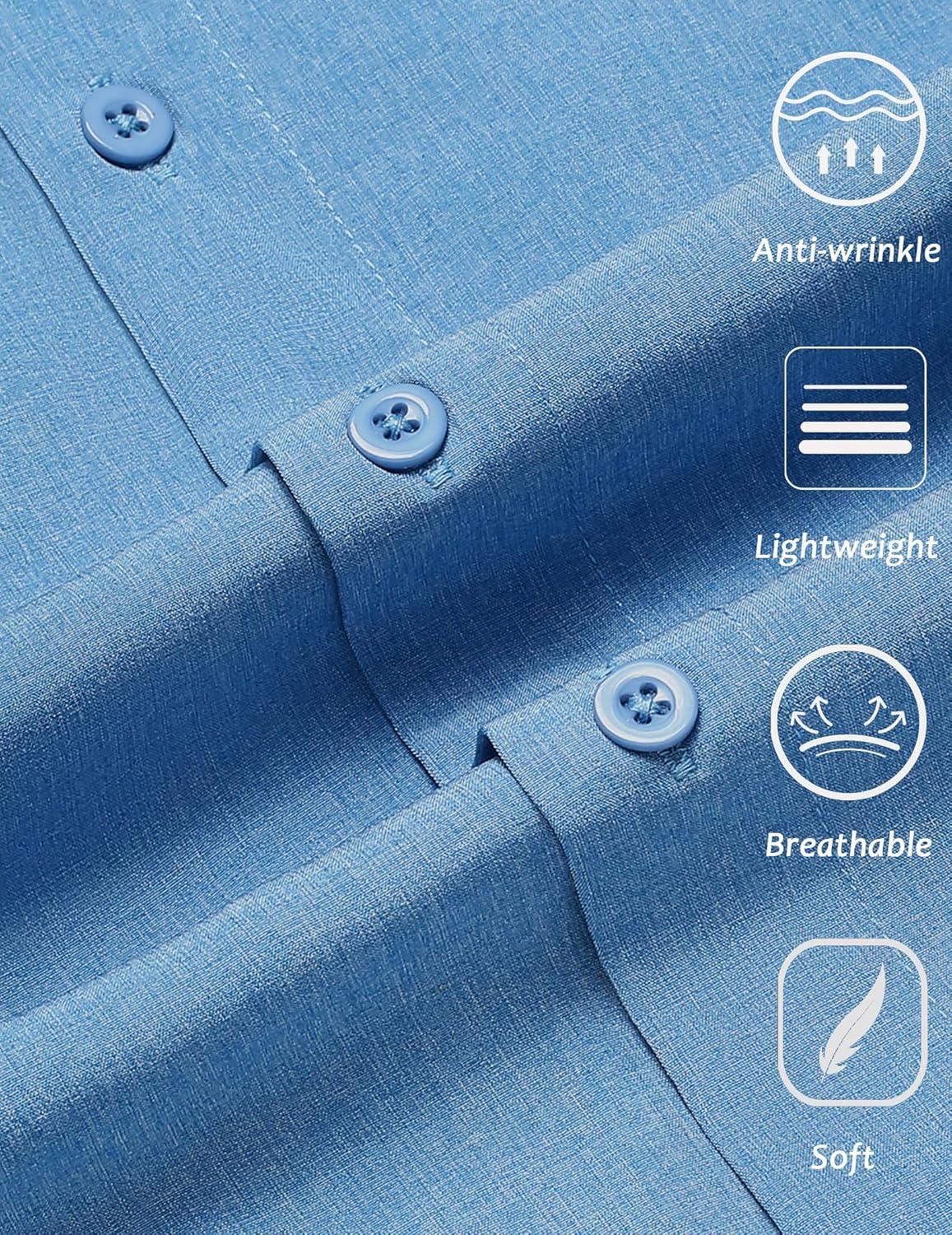 imageCOOFANDY Mens Wrinkle Free Shirts 2025 Short Sleeve Casual Button Down Summer Dress ShirtsBlue