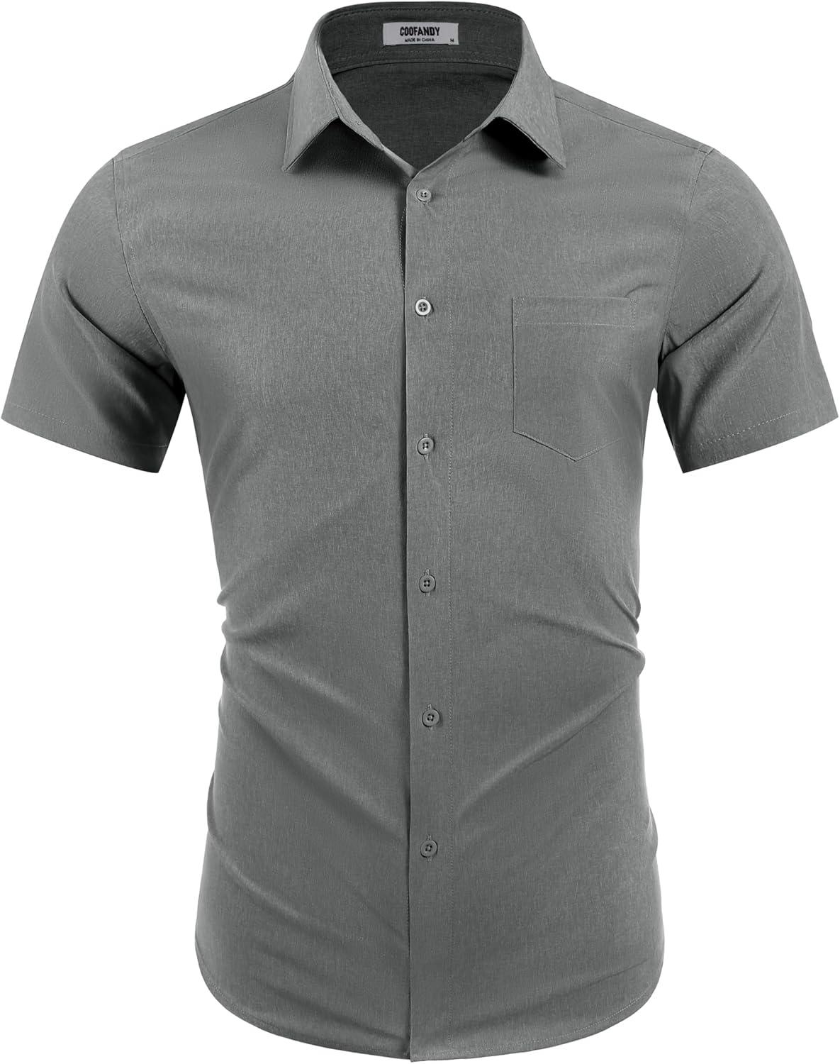 imageCOOFANDY Mens Wrinkle Free Shirts 2025 Short Sleeve Casual Button Down Summer Dress ShirtsDark Grey