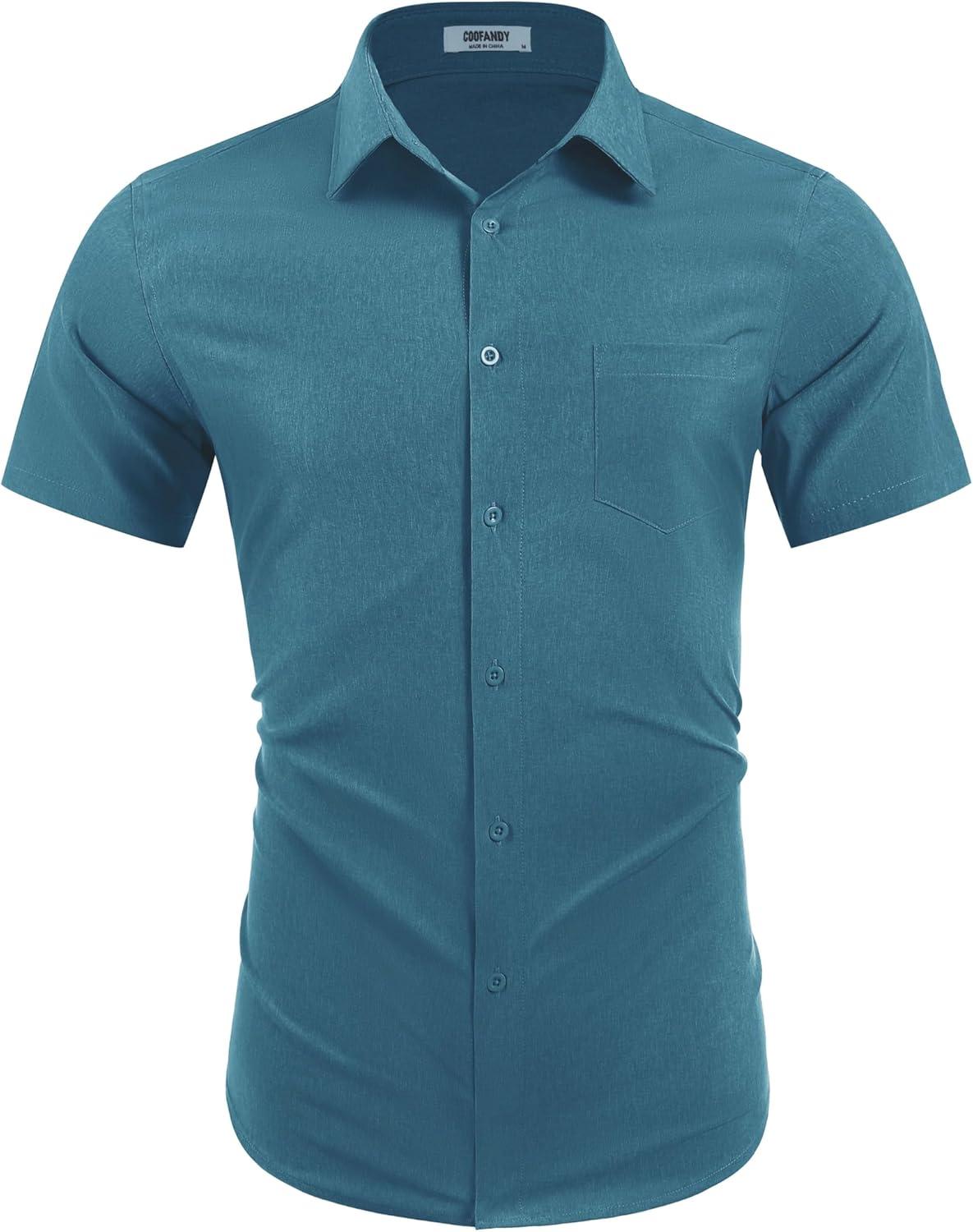 imageCOOFANDY Mens Wrinkle Free Shirts 2025 Short Sleeve Casual Button Down Summer Dress ShirtsDeep Blue
