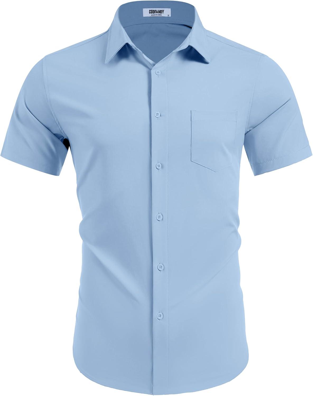 imageCOOFANDY Mens Wrinkle Free Shirts 2025 Short Sleeve Casual Button Down Summer Dress ShirtsLight Blue