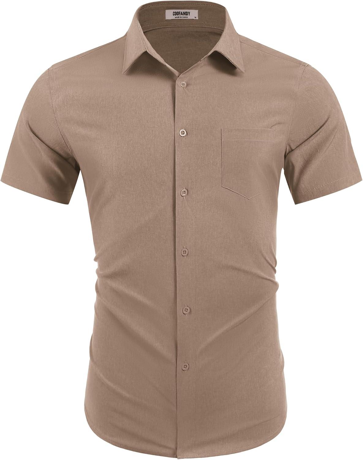 imageCOOFANDY Mens Wrinkle Free Shirts 2025 Short Sleeve Casual Button Down Summer Dress ShirtsLight Brown