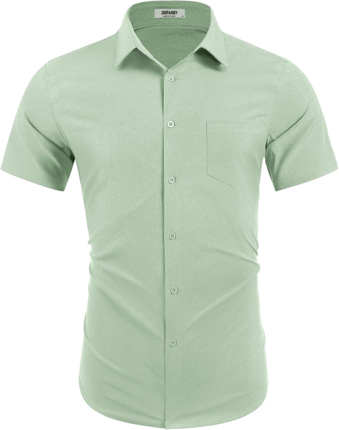 imageCOOFANDY Mens Wrinkle Free Shirts 2025 Short Sleeve Casual Button Down Summer Dress ShirtsLight Green
