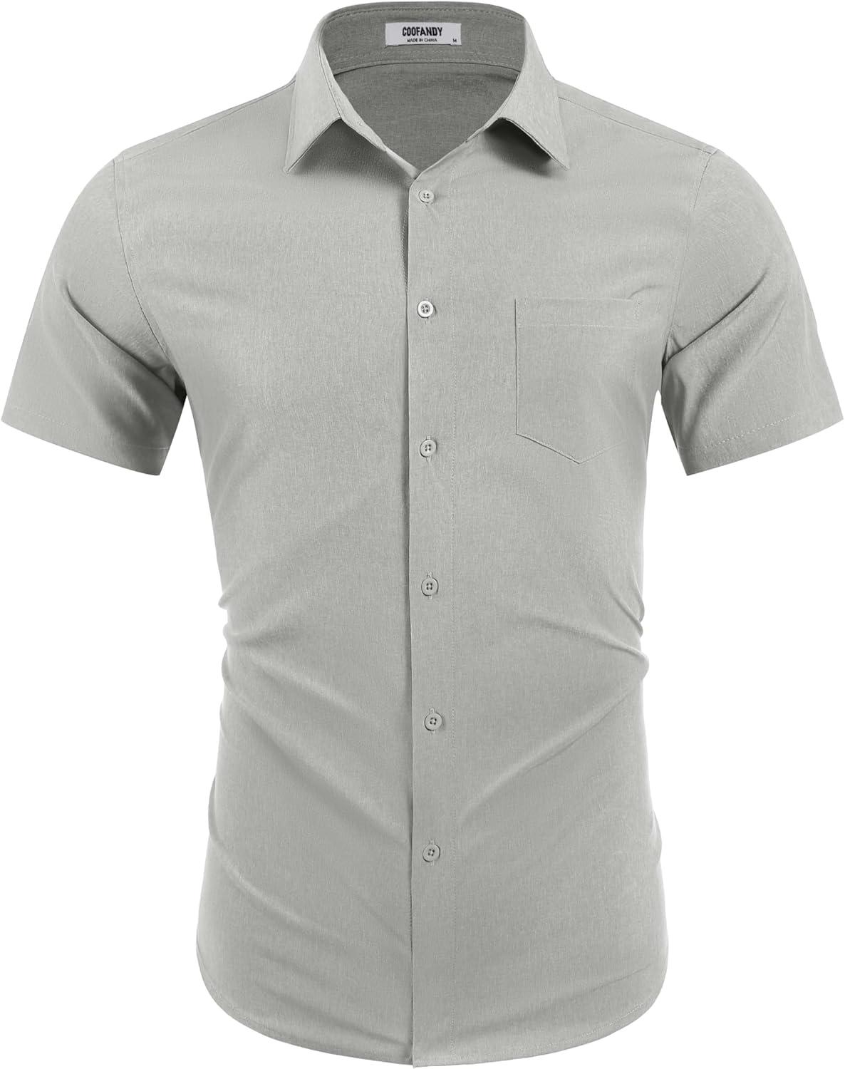 imageCOOFANDY Mens Wrinkle Free Shirts 2025 Short Sleeve Casual Button Down Summer Dress ShirtsLight Grey