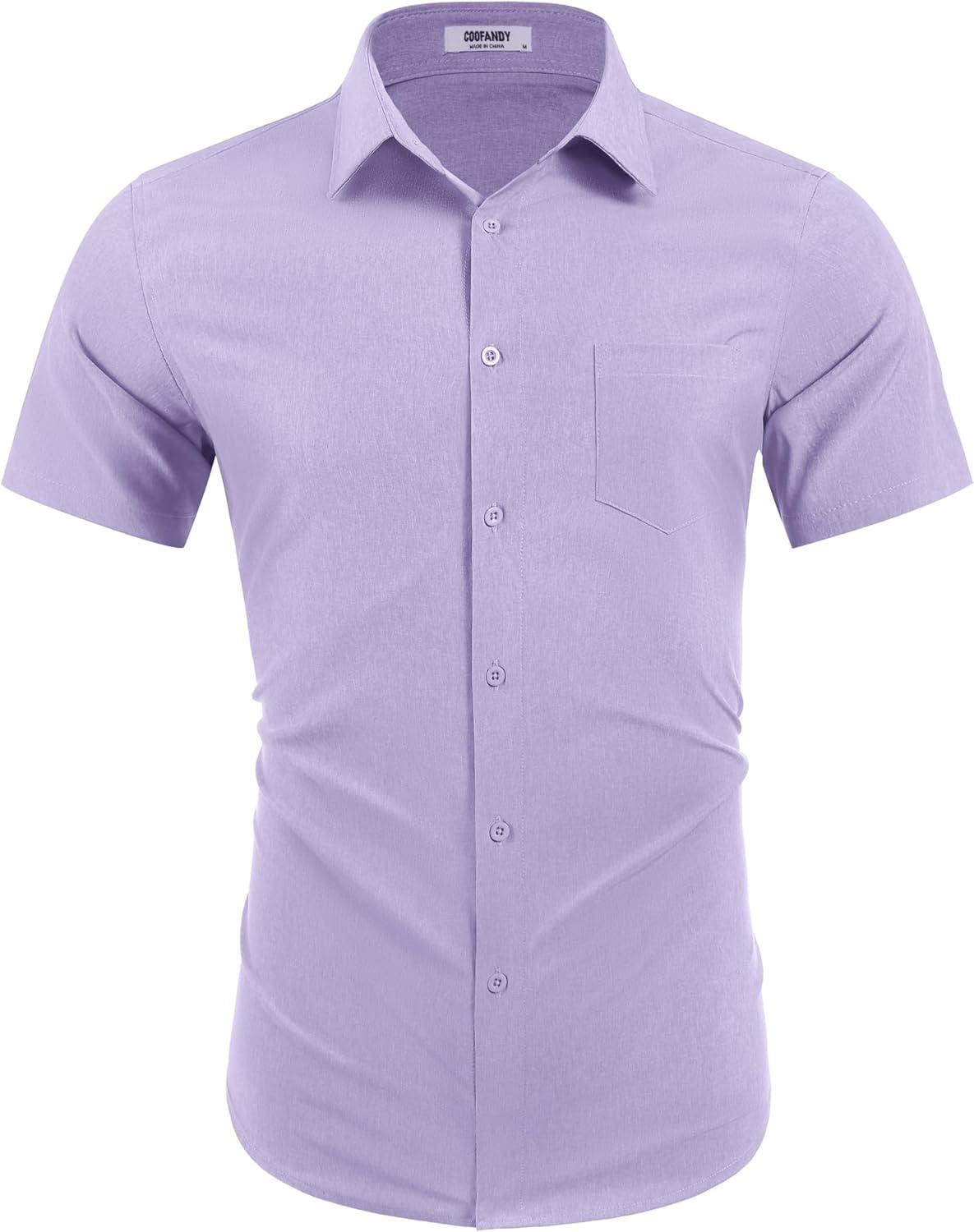 imageCOOFANDY Mens Wrinkle Free Shirts 2025 Short Sleeve Casual Button Down Summer Dress ShirtsLilac