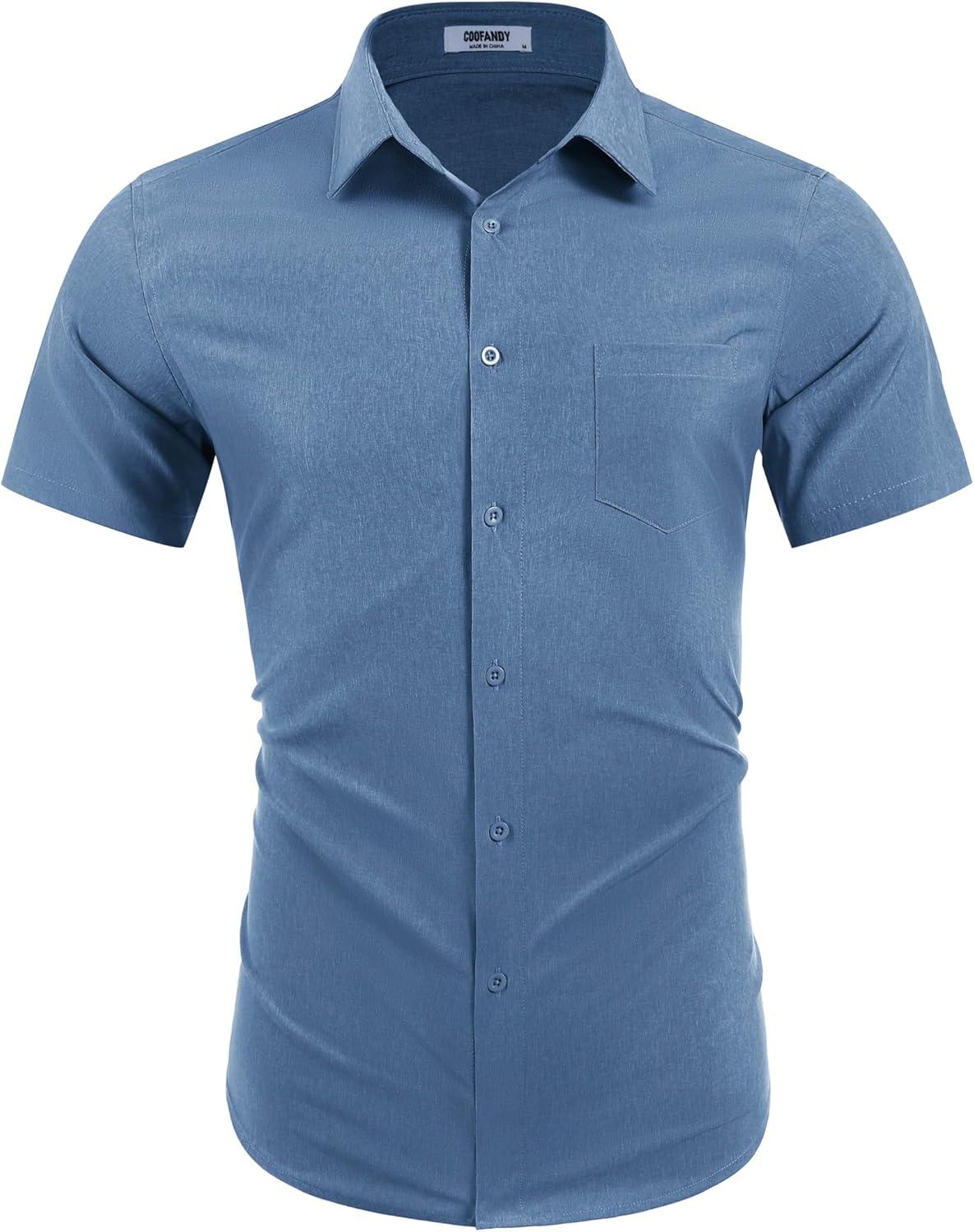 imageCOOFANDY Mens Wrinkle Free Shirts 2025 Short Sleeve Casual Button Down Summer Dress ShirtsNavy