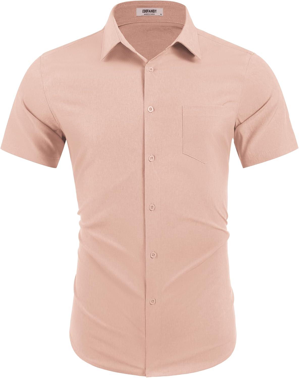 imageCOOFANDY Mens Wrinkle Free Shirts 2025 Short Sleeve Casual Button Down Summer Dress ShirtsOrangepink
