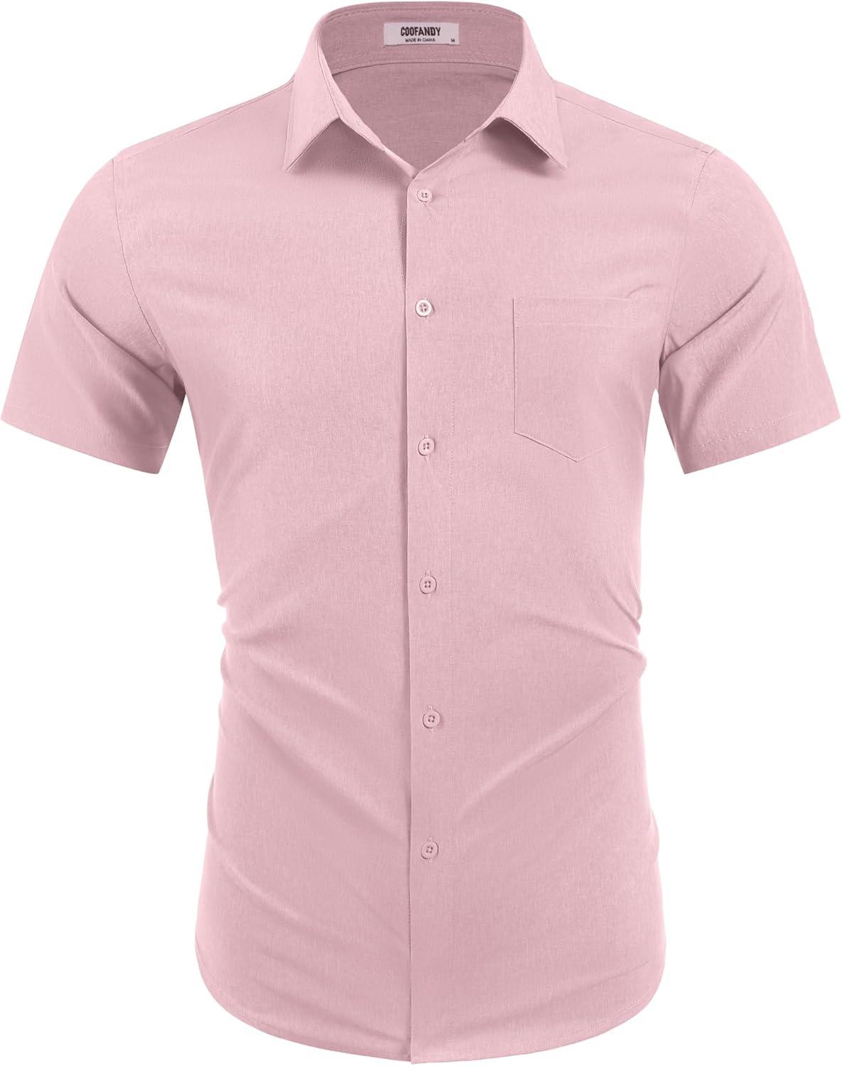 imageCOOFANDY Mens Wrinkle Free Shirts 2025 Short Sleeve Casual Button Down Summer Dress ShirtsPink