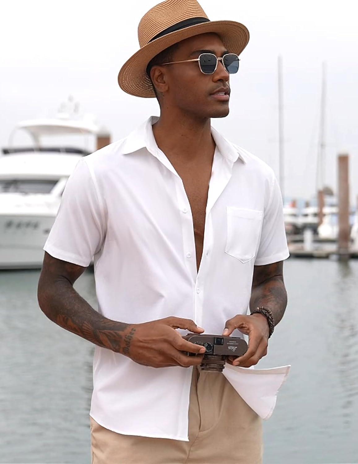 imageCOOFANDY Mens Wrinkle Free Shirts 2025 Short Sleeve Casual Button Down Summer Dress ShirtsWhite