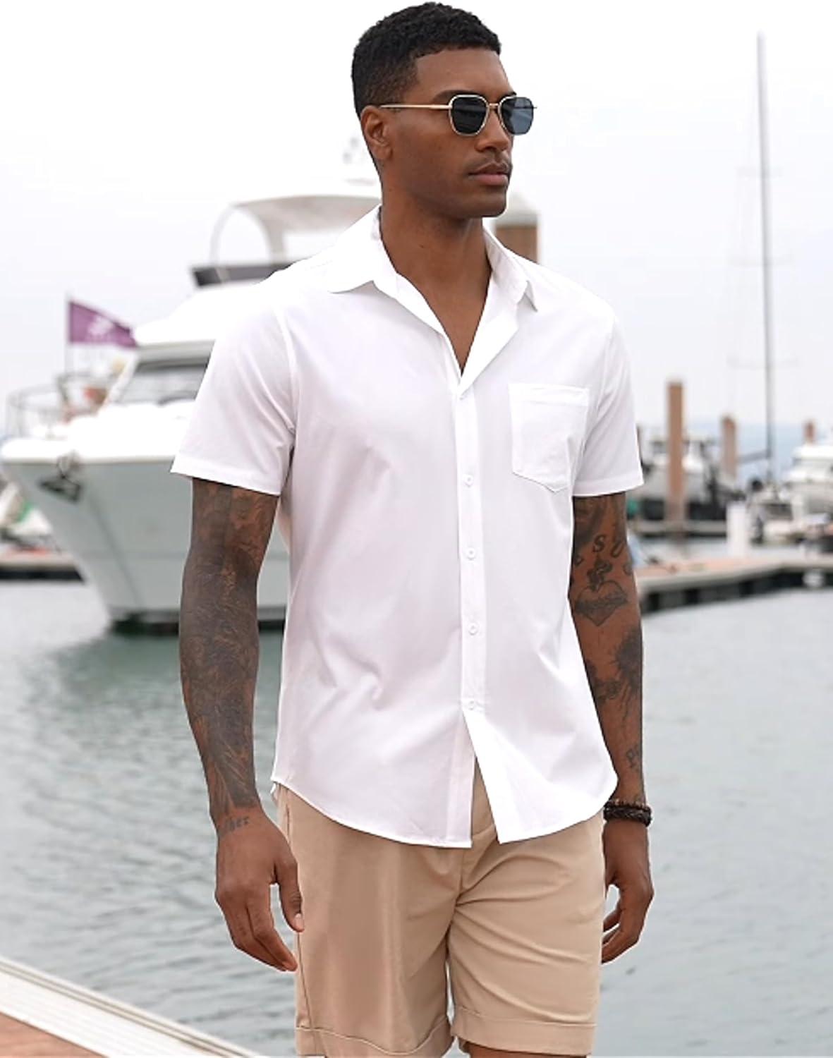 imageCOOFANDY Mens Wrinkle Free Shirts 2025 Short Sleeve Casual Button Down Summer Dress ShirtsWhite