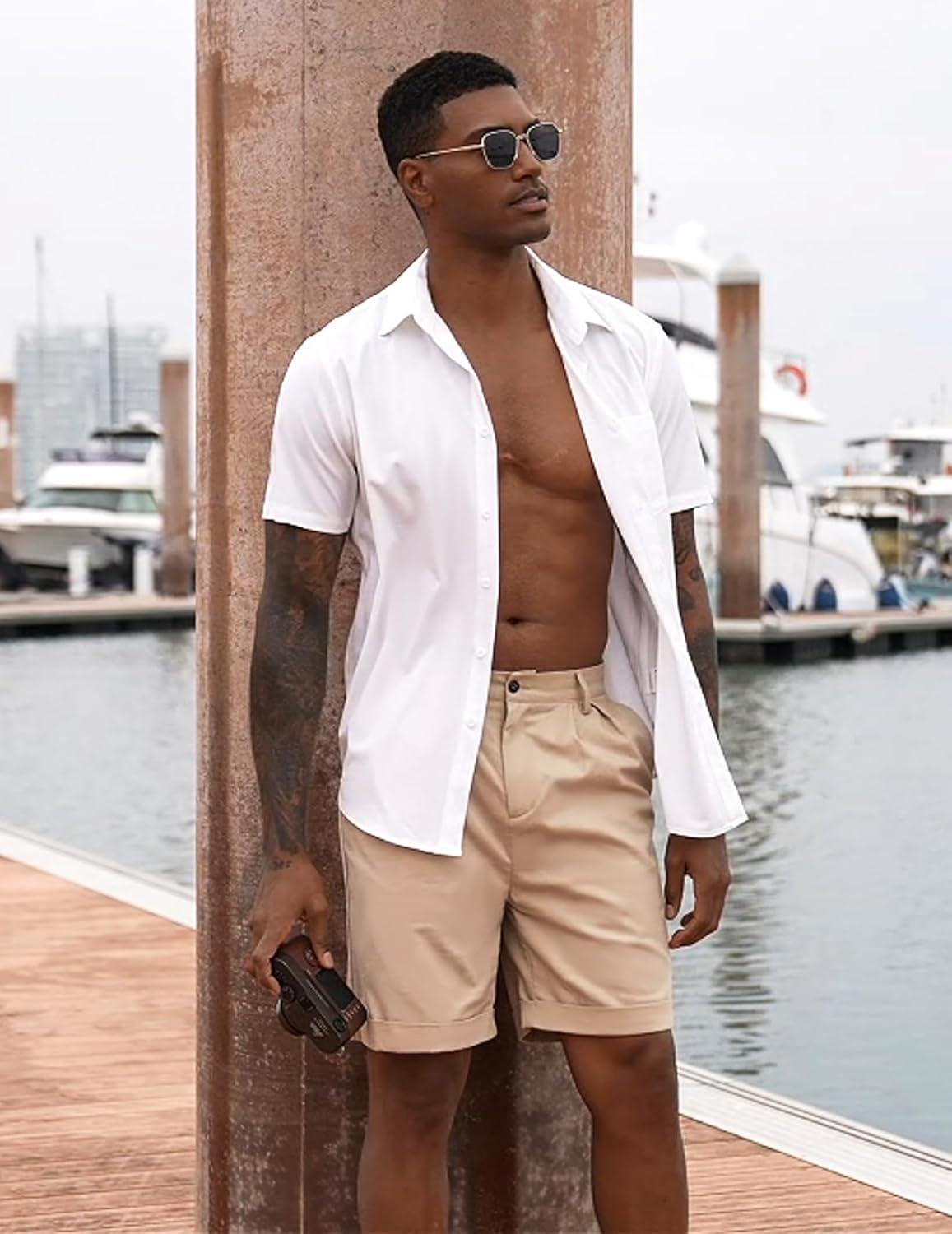 imageCOOFANDY Mens Wrinkle Free Shirts 2025 Short Sleeve Casual Button Down Summer Dress ShirtsWhite