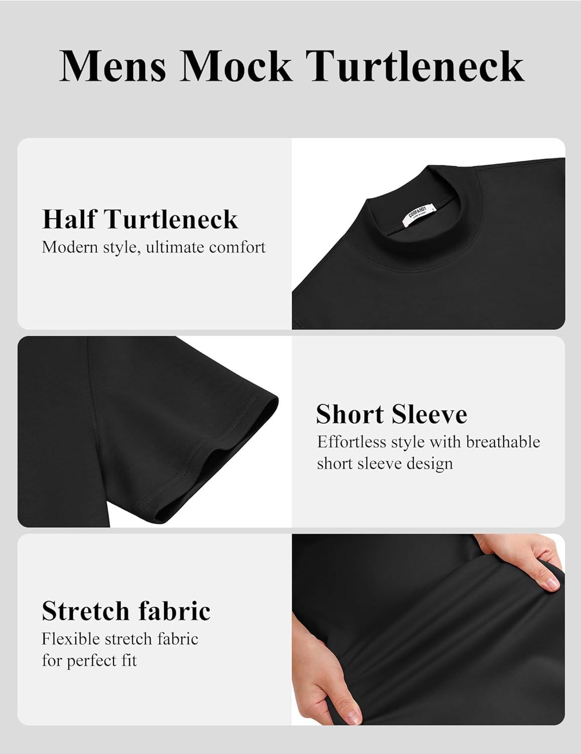 imageCOOFANDY Mock Turtleneck for Men Short Sleeve Casual Stylish Basic Top Stretch Sweater SkinFriendly MaterialBlack