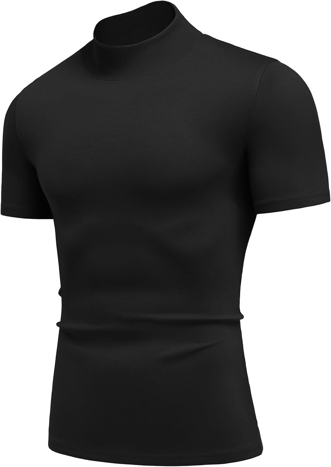 imageCOOFANDY Mock Turtleneck for Men Short Sleeve Casual Stylish Basic Top Stretch Sweater SkinFriendly MaterialBlack