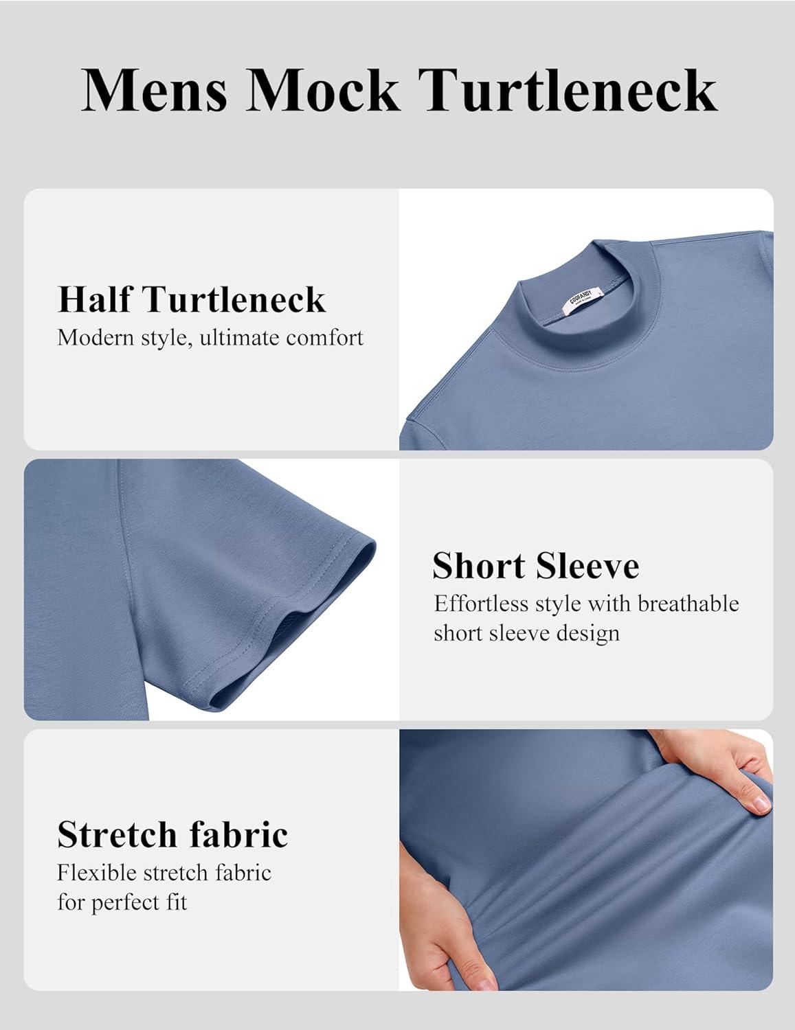 imageCOOFANDY Mock Turtleneck for Men Short Sleeve Casual Stylish Basic Top Stretch Sweater SkinFriendly MaterialDark Blue