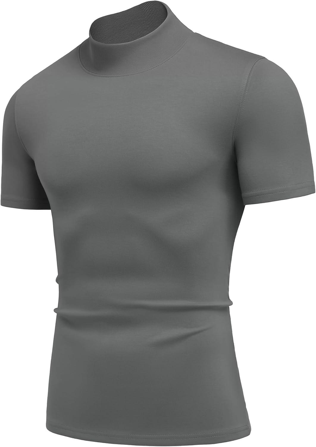 imageCOOFANDY Mock Turtleneck for Men Short Sleeve Casual Stylish Basic Top Stretch Sweater SkinFriendly MaterialDark Gray
