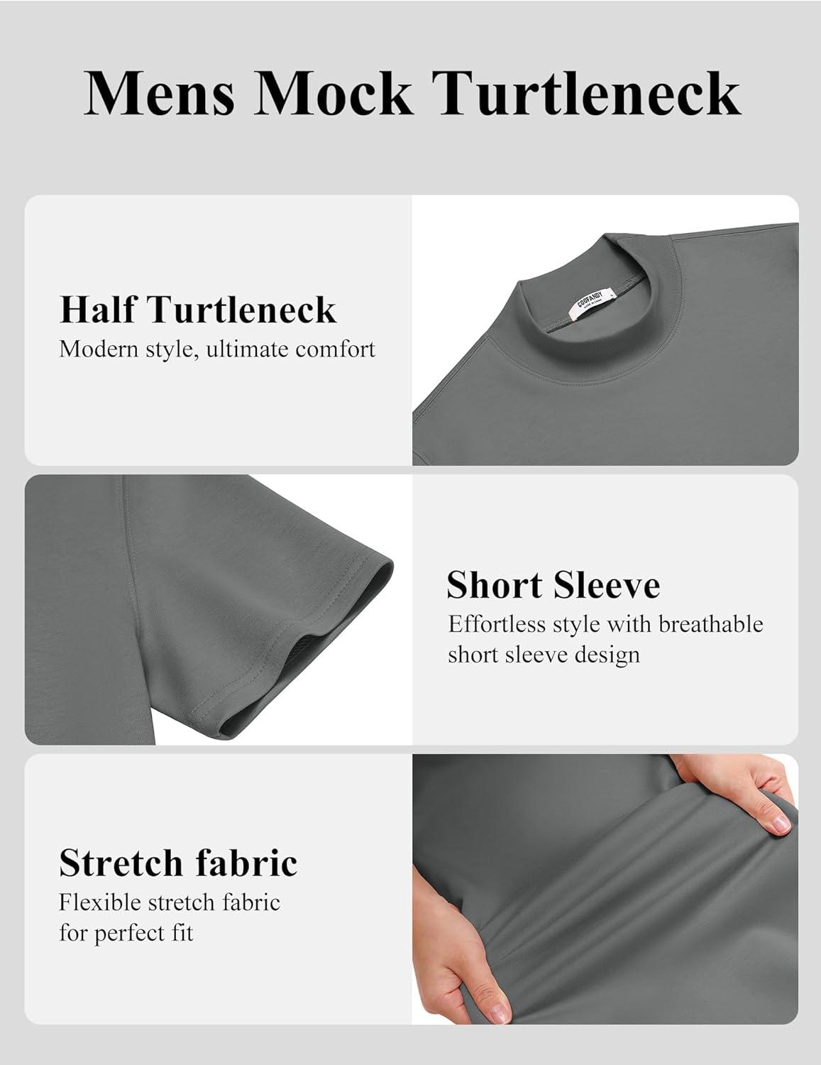 imageCOOFANDY Mock Turtleneck for Men Short Sleeve Casual Stylish Basic Top Stretch Sweater SkinFriendly MaterialDark Gray
