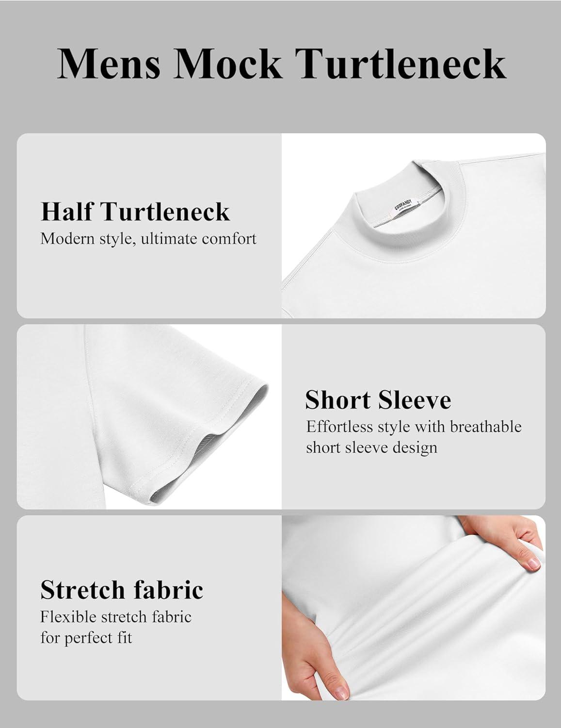 imageCOOFANDY Mock Turtleneck for Men Short Sleeve Casual Stylish Basic Top Stretch Sweater SkinFriendly MaterialWhite