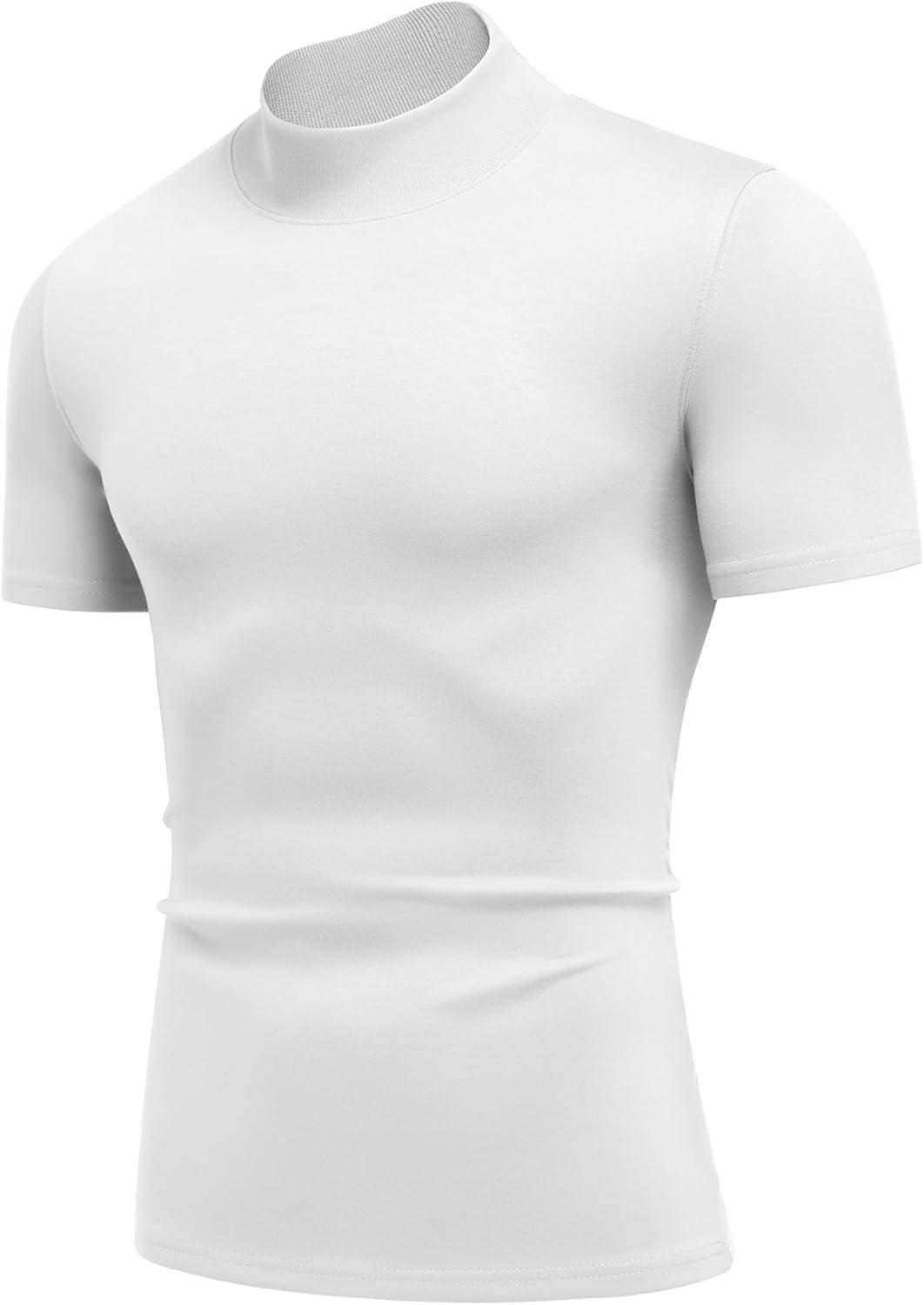 imageCOOFANDY Mock Turtleneck for Men Short Sleeve Casual Stylish Basic Top Stretch Sweater SkinFriendly MaterialWhite
