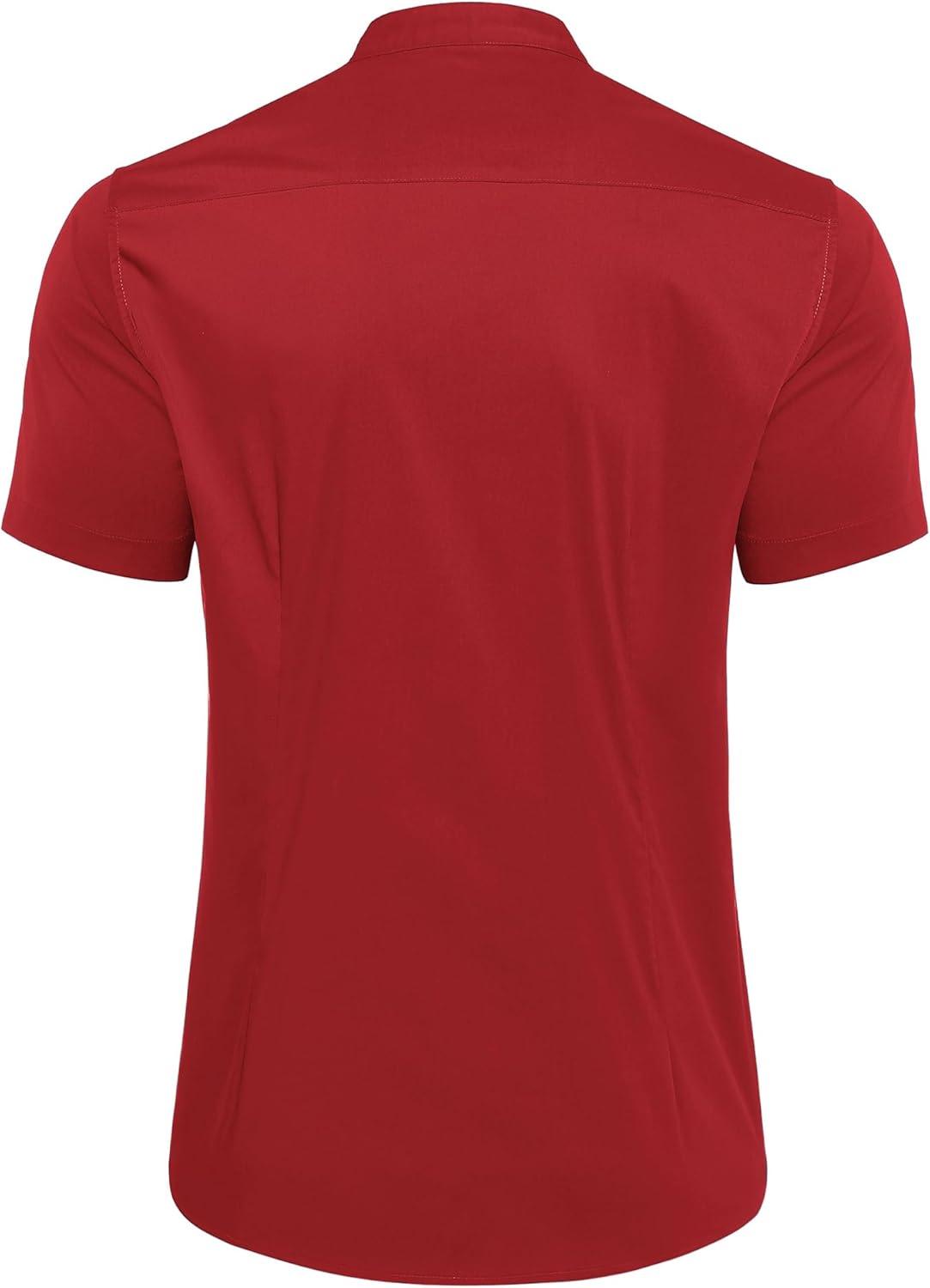 imageCOOFANDY Muscle Fit Dress Shirts for Men Banded Collar Casual Button Down ShirtsBright Red