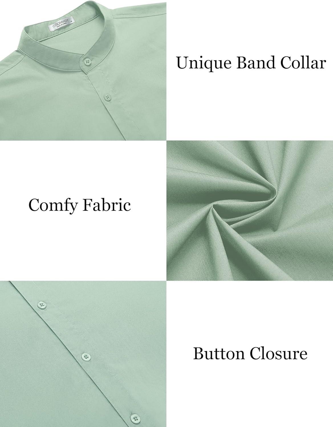 imageCOOFANDY Muscle Fit Dress Shirts for Men Banded Collar Casual Button Down ShirtsLight Green