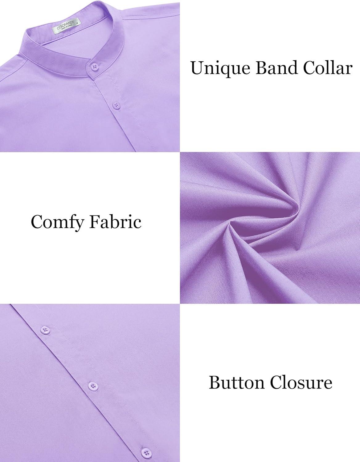 imageCOOFANDY Muscle Fit Dress Shirts for Men Banded Collar Casual Button Down ShirtsLilac