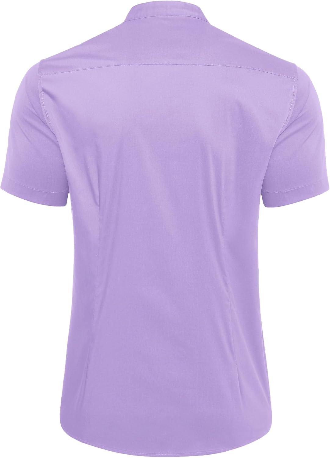 imageCOOFANDY Muscle Fit Dress Shirts for Men Banded Collar Casual Button Down ShirtsLilac