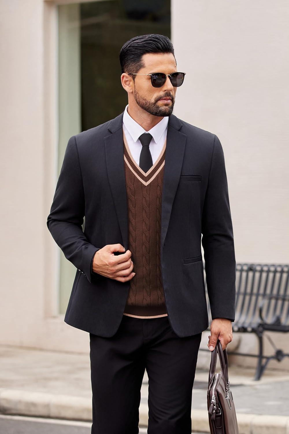 imageCOOFANDY Sweater Vest for Men Regular Fit V Neck Sleeveless Knitted Pullovers SweaterBrown