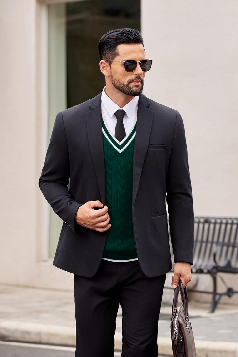 imageCOOFANDY Sweater Vest for Men Regular Fit V Neck Sleeveless Knitted Pullovers SweaterGreen