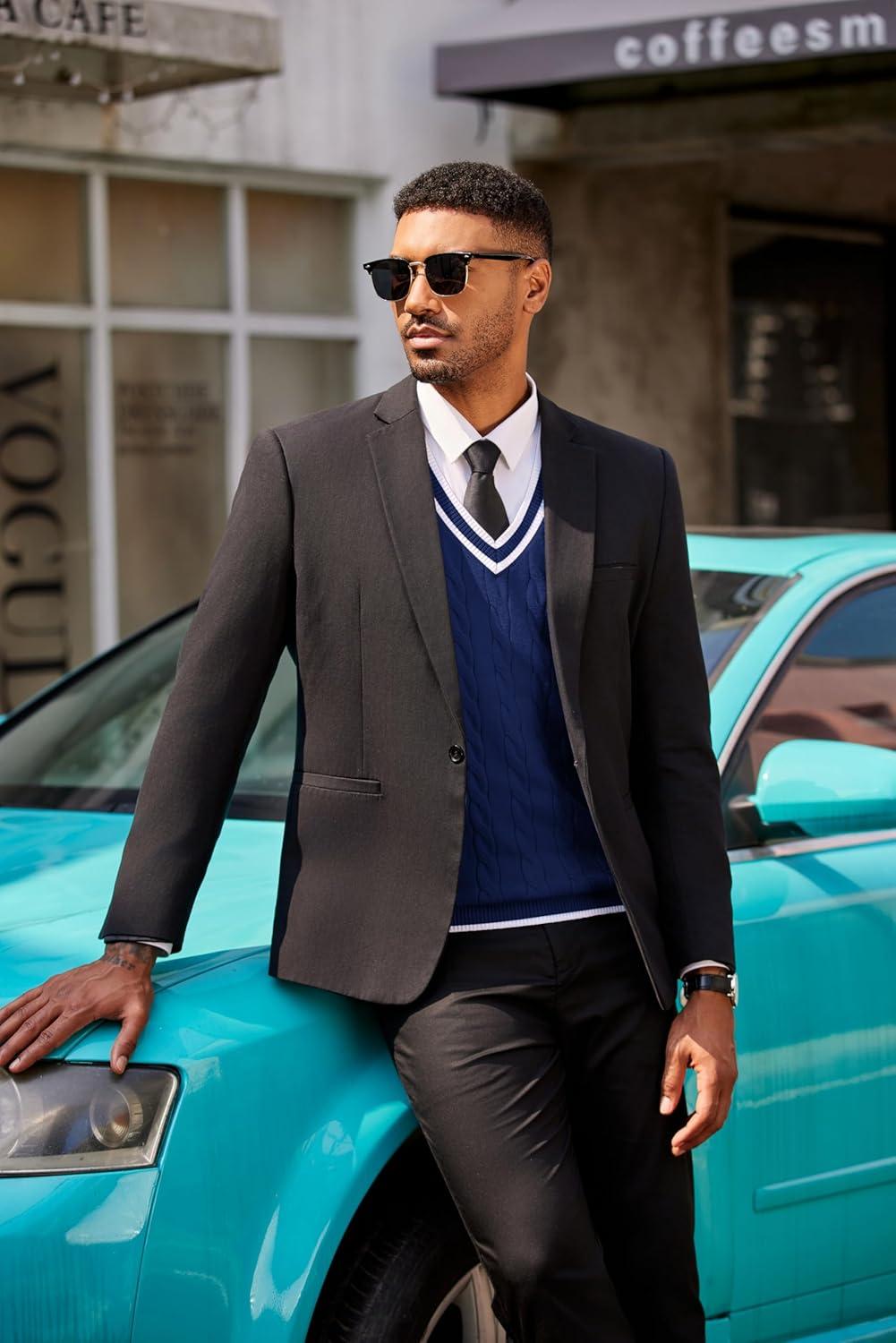 imageCOOFANDY Sweater Vest for Men Regular Fit V Neck Sleeveless Knitted Pullovers SweaterNavy Blue