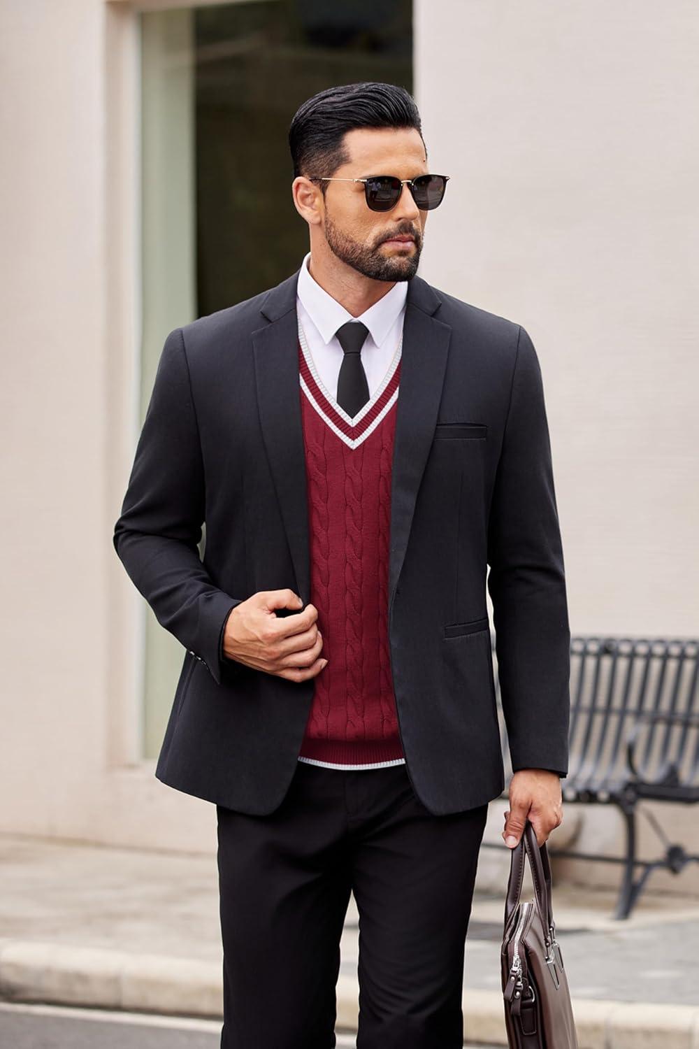 imageCOOFANDY Sweater Vest for Men Regular Fit V Neck Sleeveless Knitted Pullovers SweaterWine Red