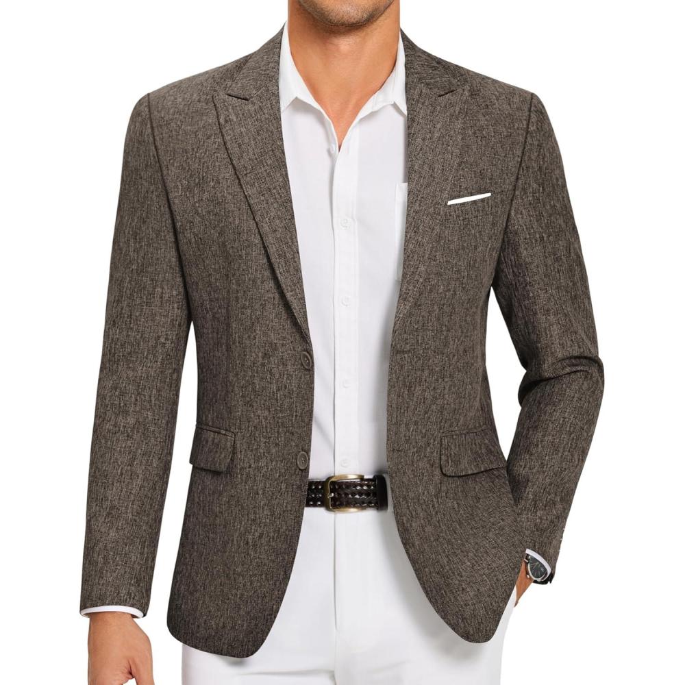 imageCOOFANDY Mens Blazer Casual Two Buttons Sport Coat Slim Fit Lightweight Suit JacketsBrown