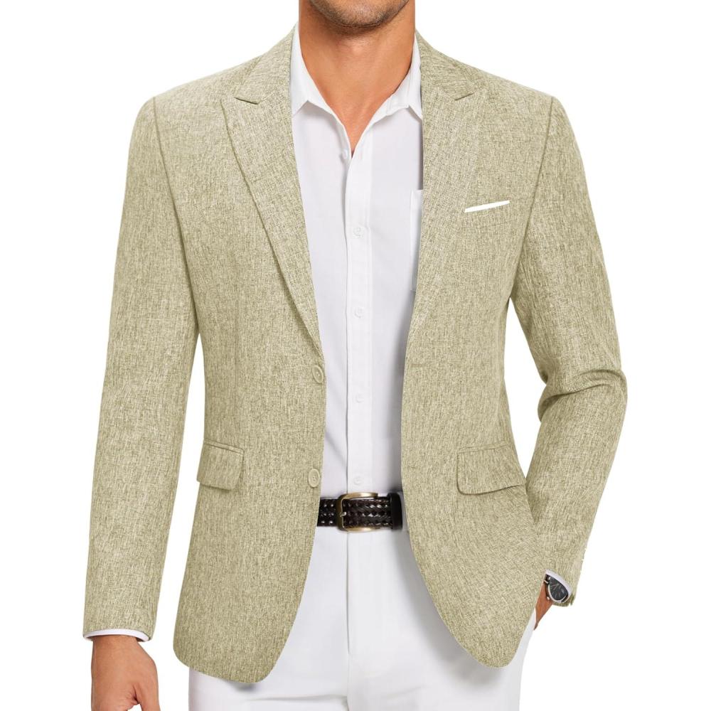 imageCOOFANDY Mens Blazer Casual Two Buttons Sport Coat Slim Fit Lightweight Suit JacketsLight Khaki