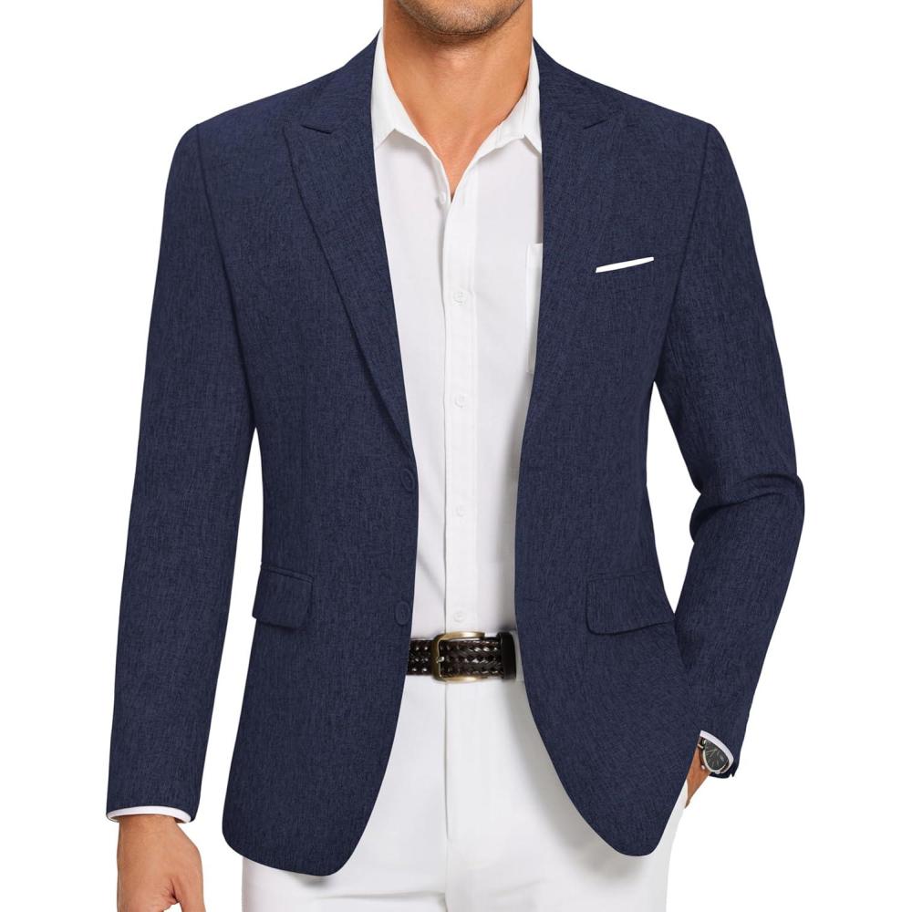 imageCOOFANDY Mens Blazer Casual Two Buttons Sport Coat Slim Fit Lightweight Suit JacketsNavy Blue