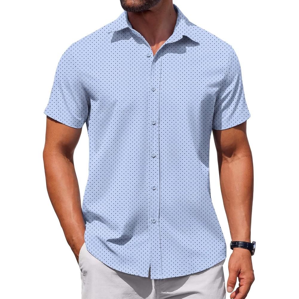 imageCOOFANDY Mens Button Down Shirt Short Sleeve Casual Shirt for Men Summer Business Casual Dress ShirtBlack Dotblue