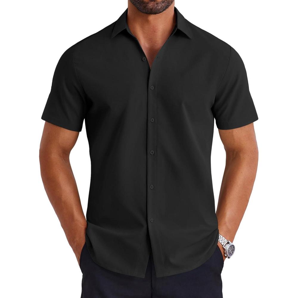 imageCOOFANDY Mens Button Down Shirts Short Sleeve Casual Shirt Summer Untucked Dress ShirtsBlack