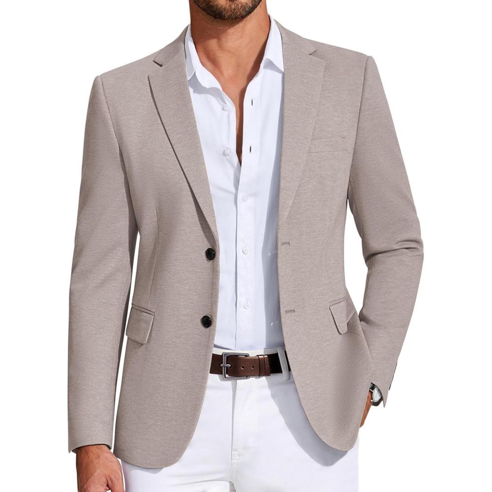 imageCOOFANDY Mens Casual Blazer Knit Sport Coat Lightweight Two Button Suit JacketCoffee
