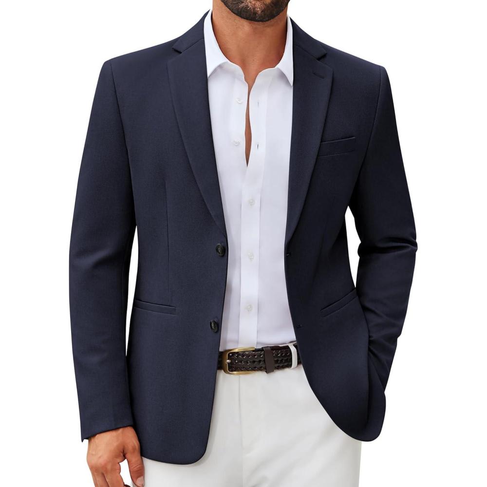 imageCOOFANDY Mens Casual Blazer Slim Fit Two Buttons Sport Coat Lightweight Suit JacketNavy Blue