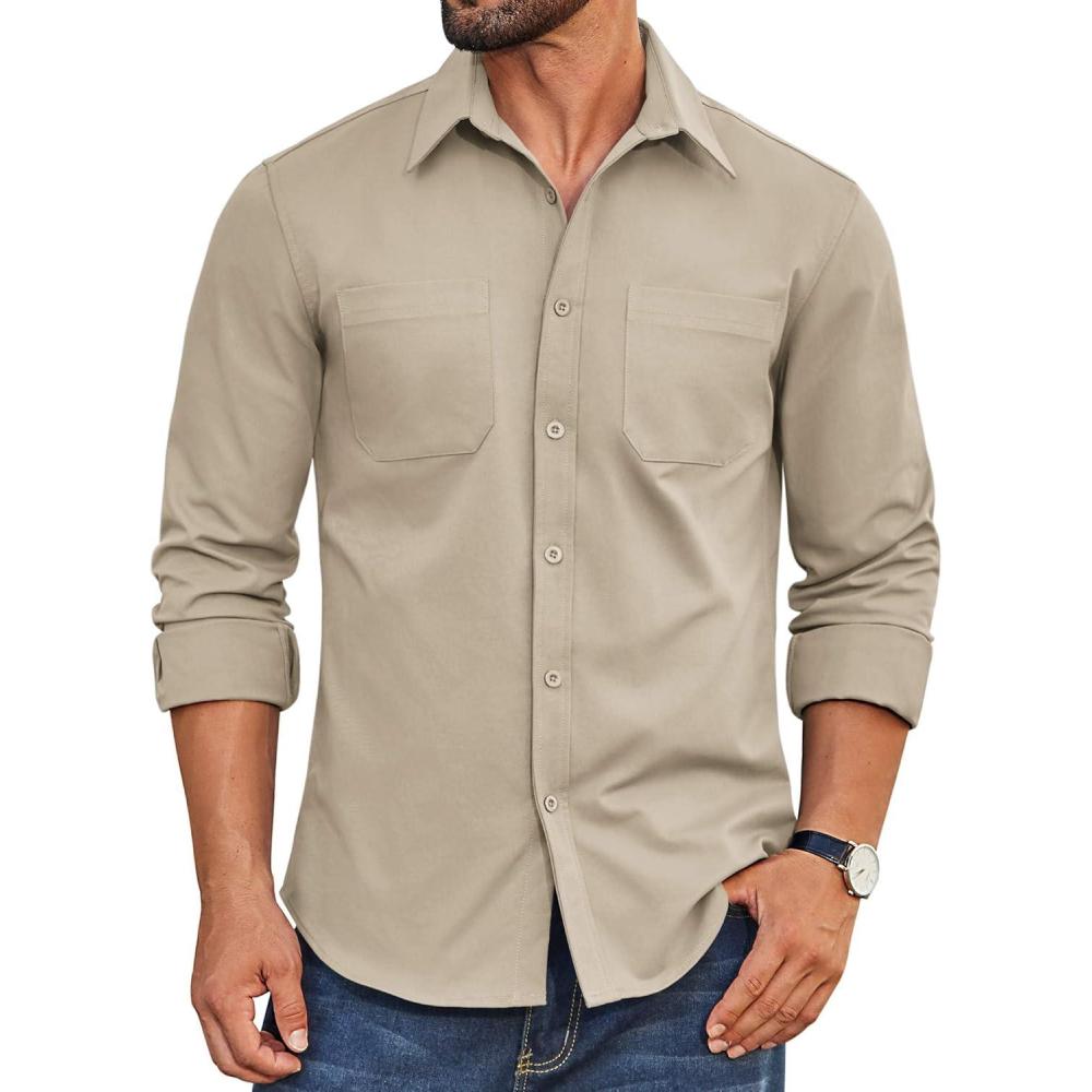 imageCOOFANDY Mens Casual Button Down Work Shirts Untucked Long Sleeve Woven Shirt with PocketsElmwood Heather