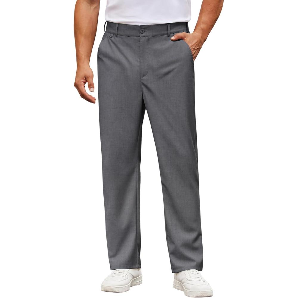 imageCOOFANDY Mens Casual Chino Pants Classic Fit Lightweight Khaki Trousers Wrinkle Free Stretch Dress SlacksDark Grey