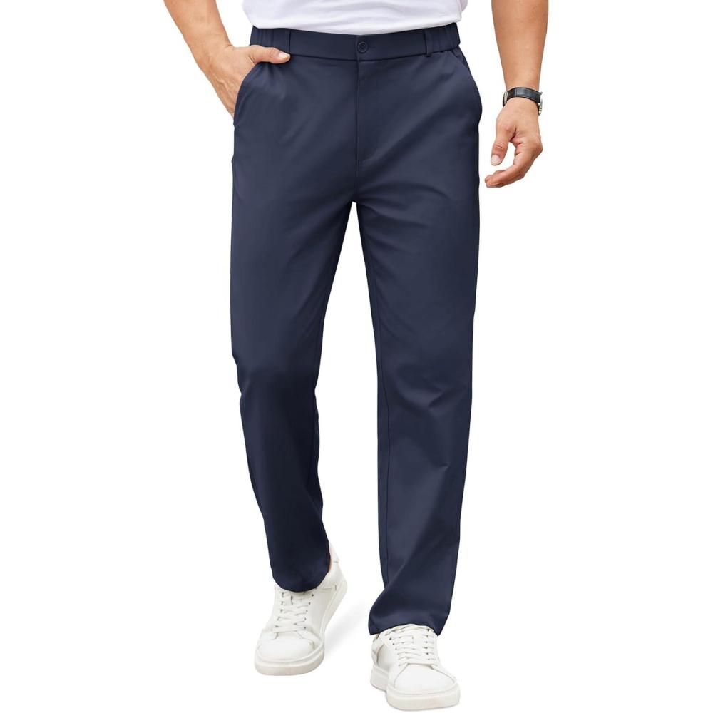 imageCOOFANDY Mens Casual Chino Pants Elastic Waist Lightweight Trousers ClassicFit Business Dress Pants with PocketsNavy Blue