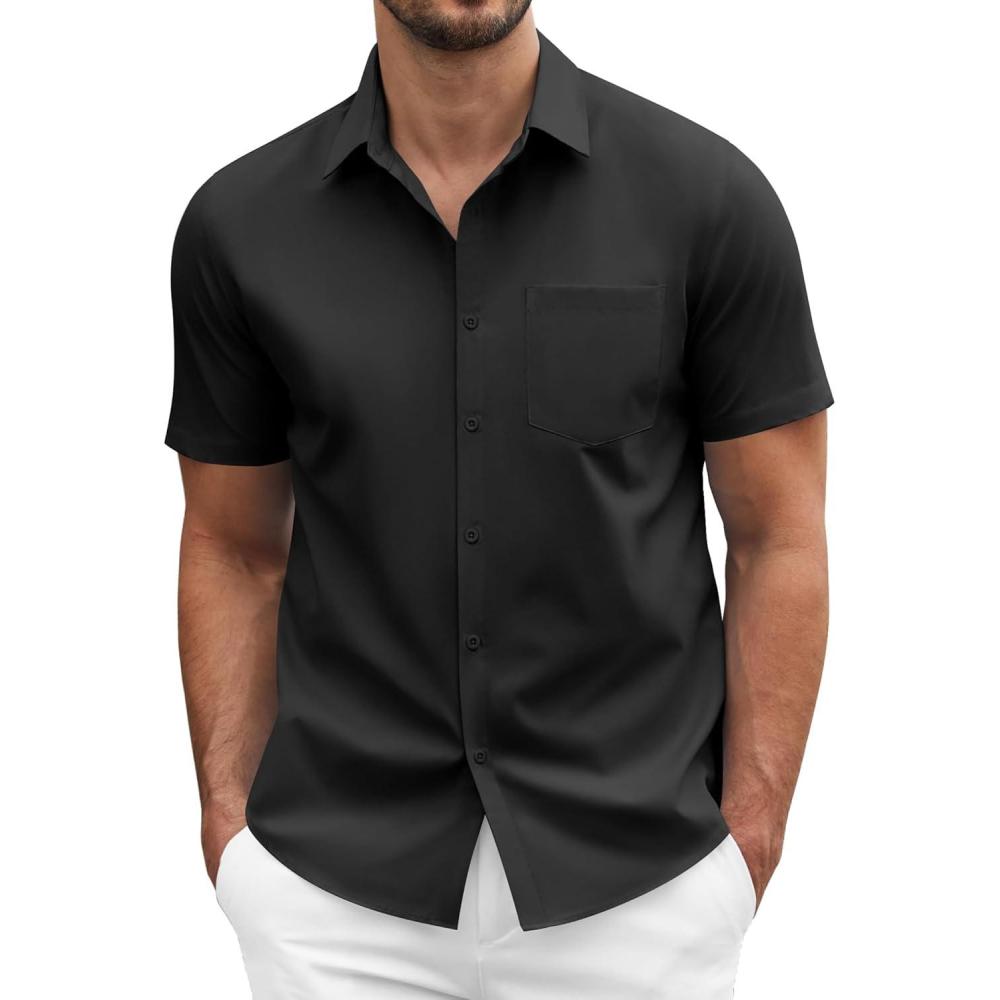 imageCOOFANDY Mens Dress Shirts Short Sleeve Business Casual Regular Fit Button Down Shirts with PocketBlack