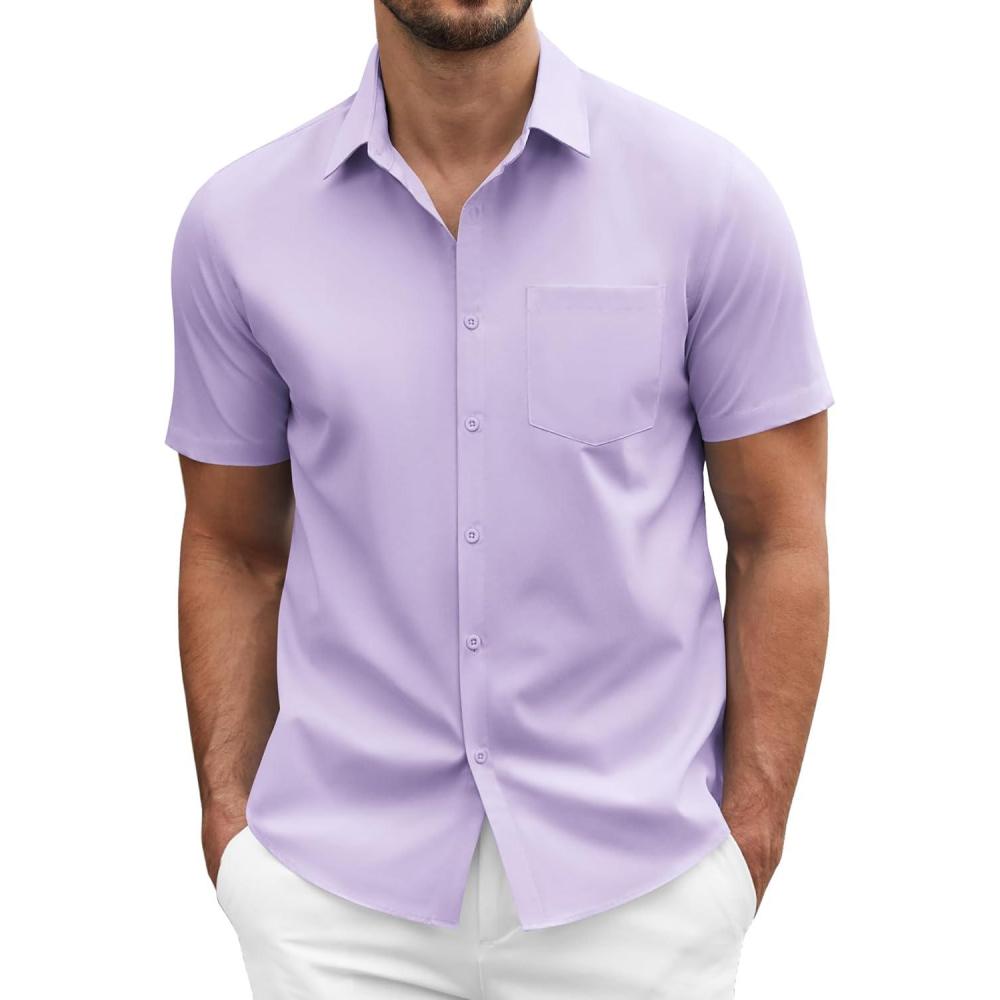 imageCOOFANDY Mens Dress Shirts Short Sleeve Business Casual Regular Fit Button Down Shirts with PocketPurple