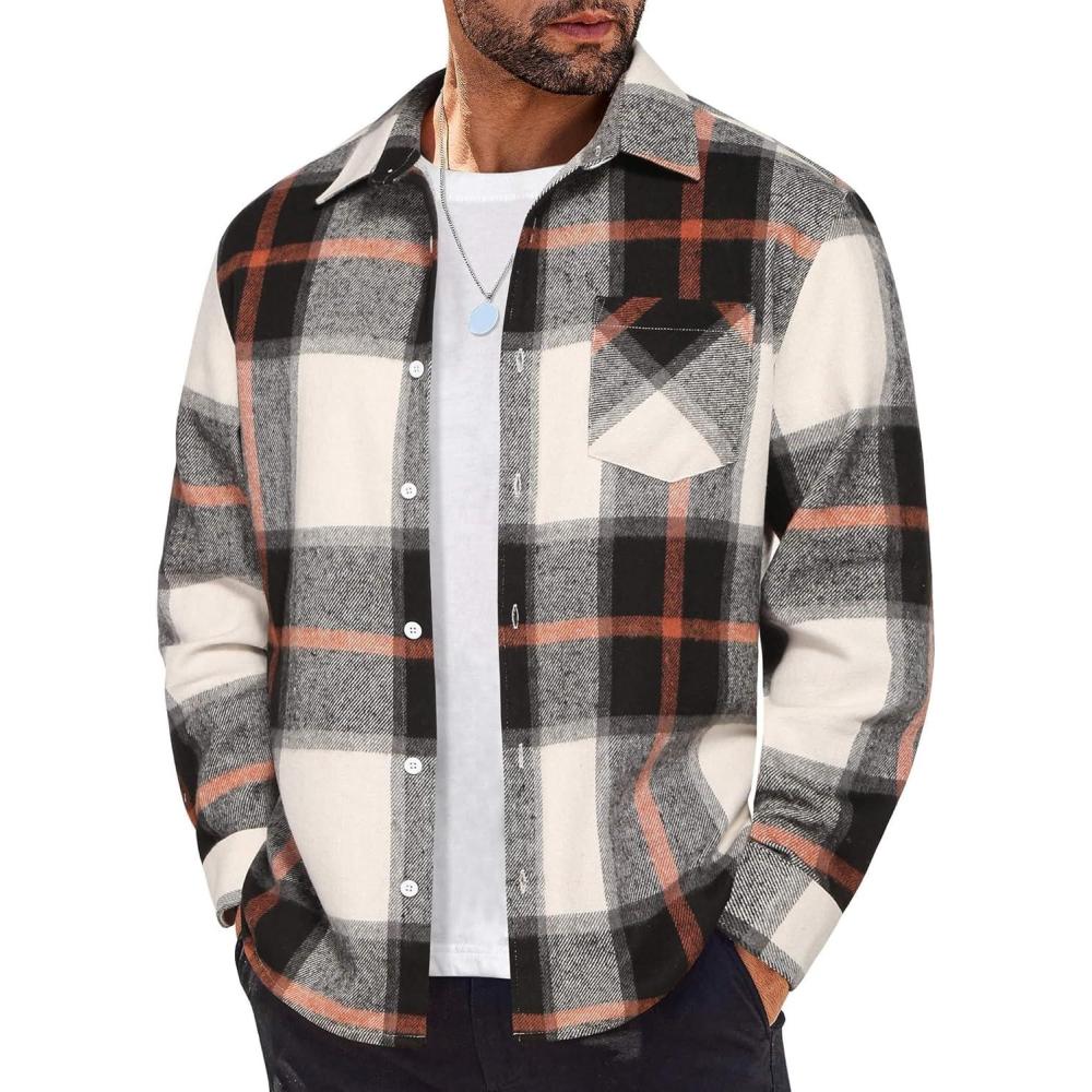 imageCOOFANDY Mens Flannel Shirts Long Sleeve Lightweight Plaid Shirt Casual Button Down Shirts JacketGrey