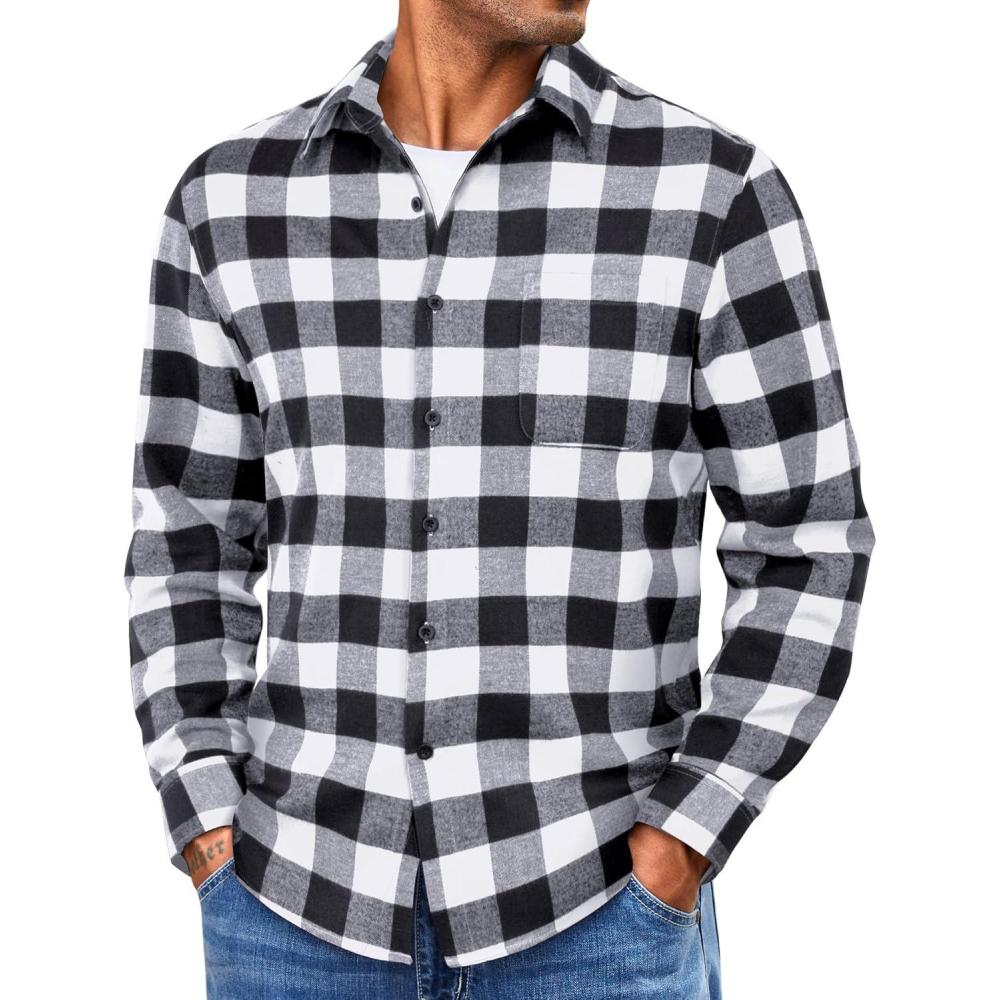 imageCOOFANDY Mens Flannel Shirts Long Sleeve Lightweight Plaid Shirt Casual Button Down Shirts with PocketBlack