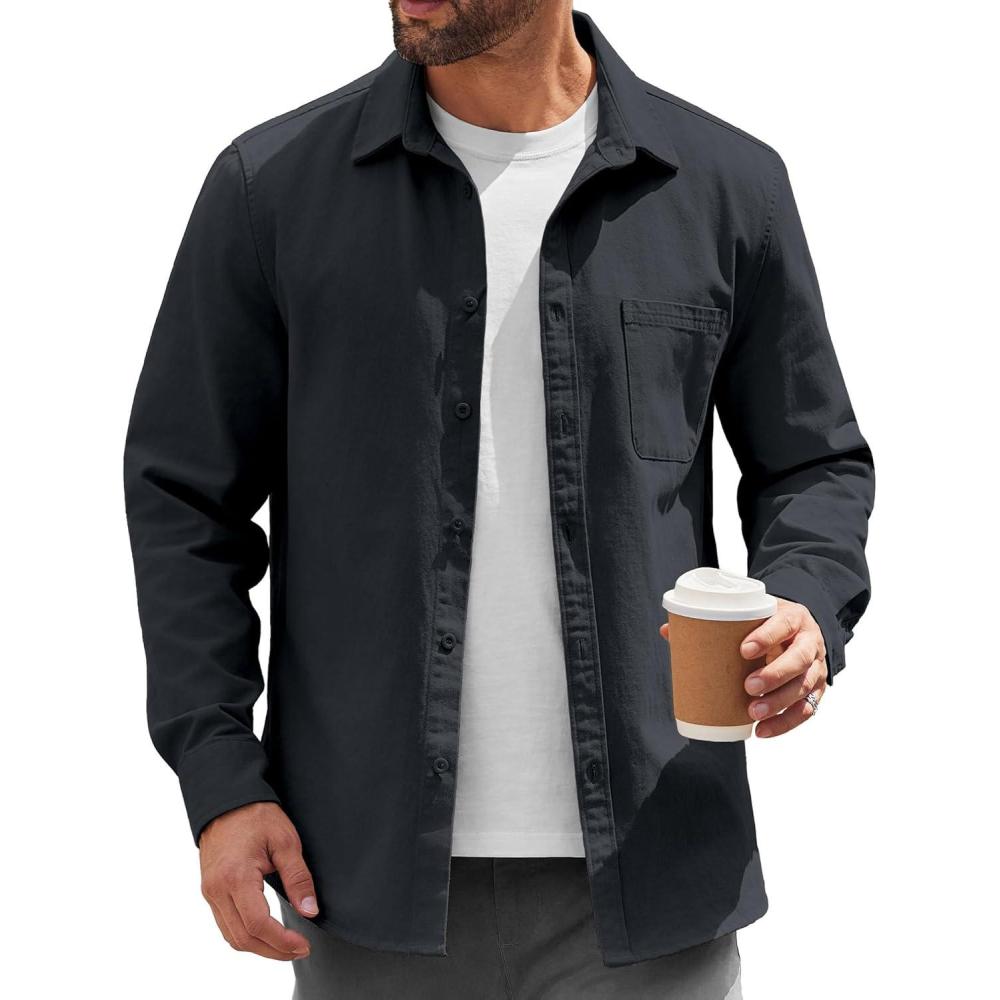 imageCOOFANDY Mens Lightweight Button Down Shirt Jacket Casual Shacket OvershirtDark Gray