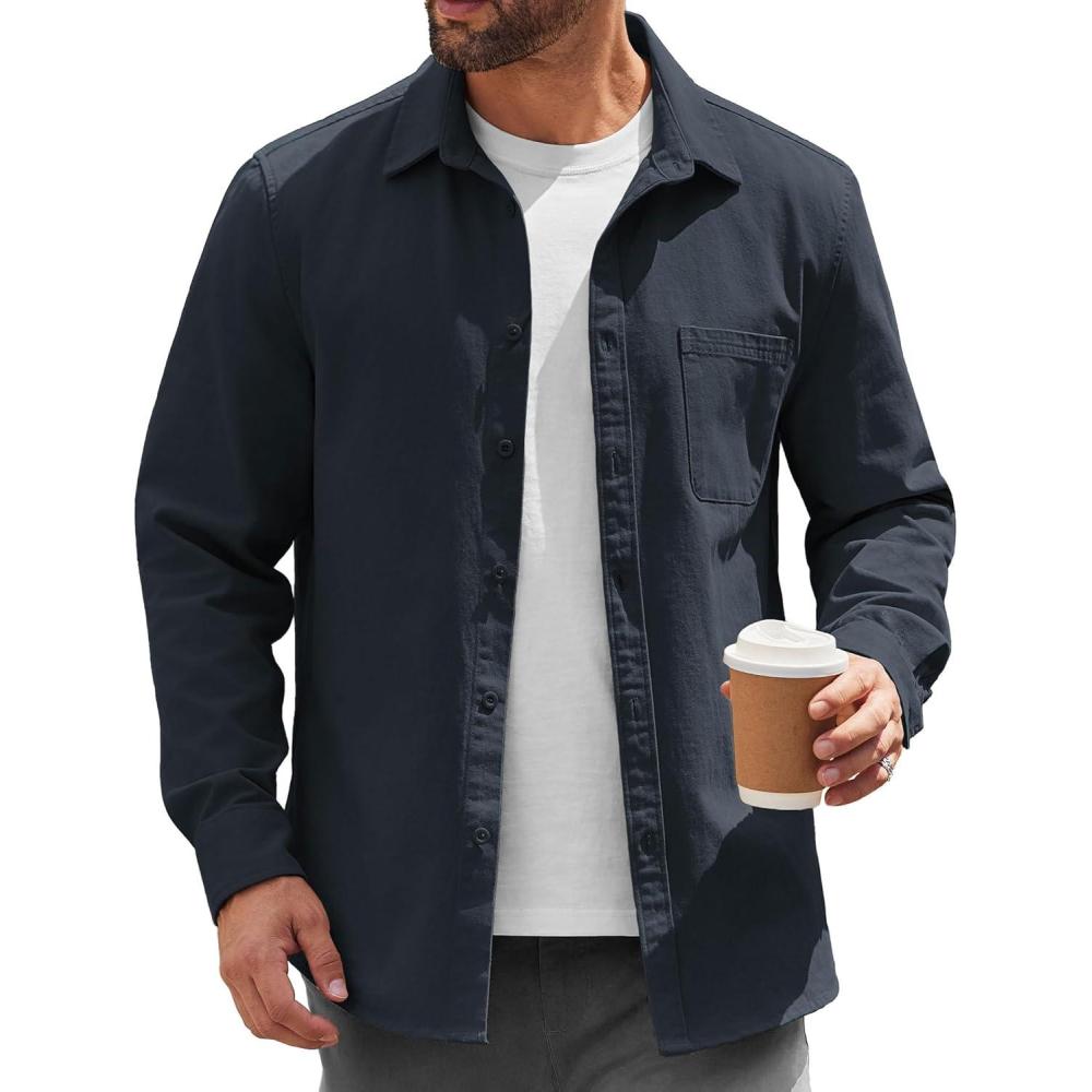 imageCOOFANDY Mens Lightweight Button Down Shirt Jacket Casual Shacket OvershirtNave Blue