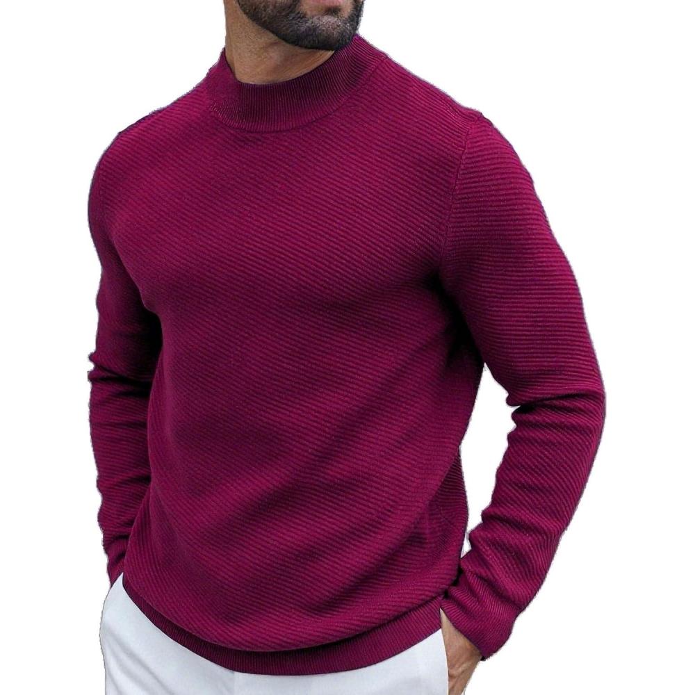 imageCOOFANDY Mens Mock Turtleneck Sweater Long Sleeve Knitted Slim Fit Casual Half Neck Pullover SweatersDark Red