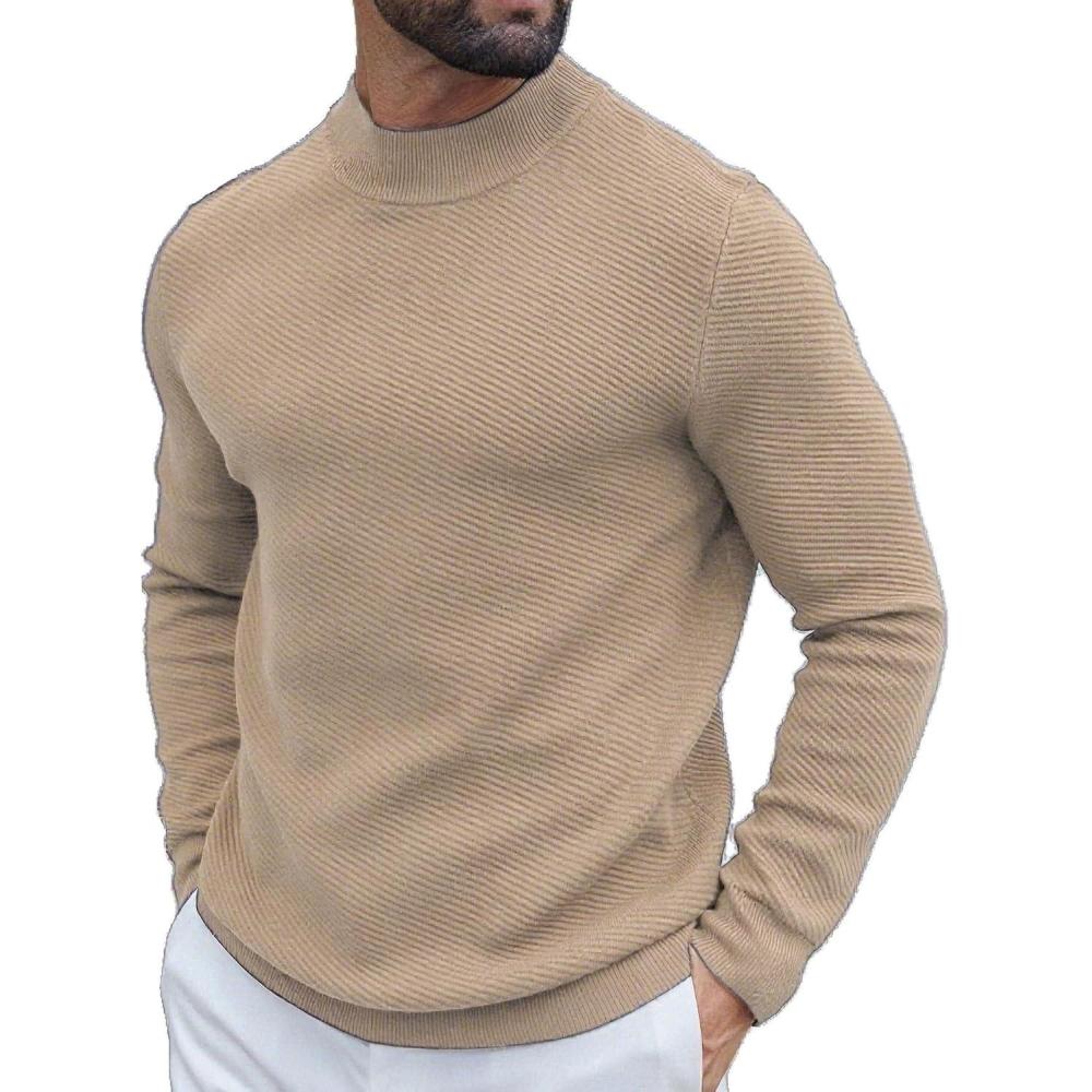 imageCOOFANDY Mens Mock Turtleneck Sweater Long Sleeve Knitted Slim Fit Casual Half Neck Pullover SweatersKhaki
