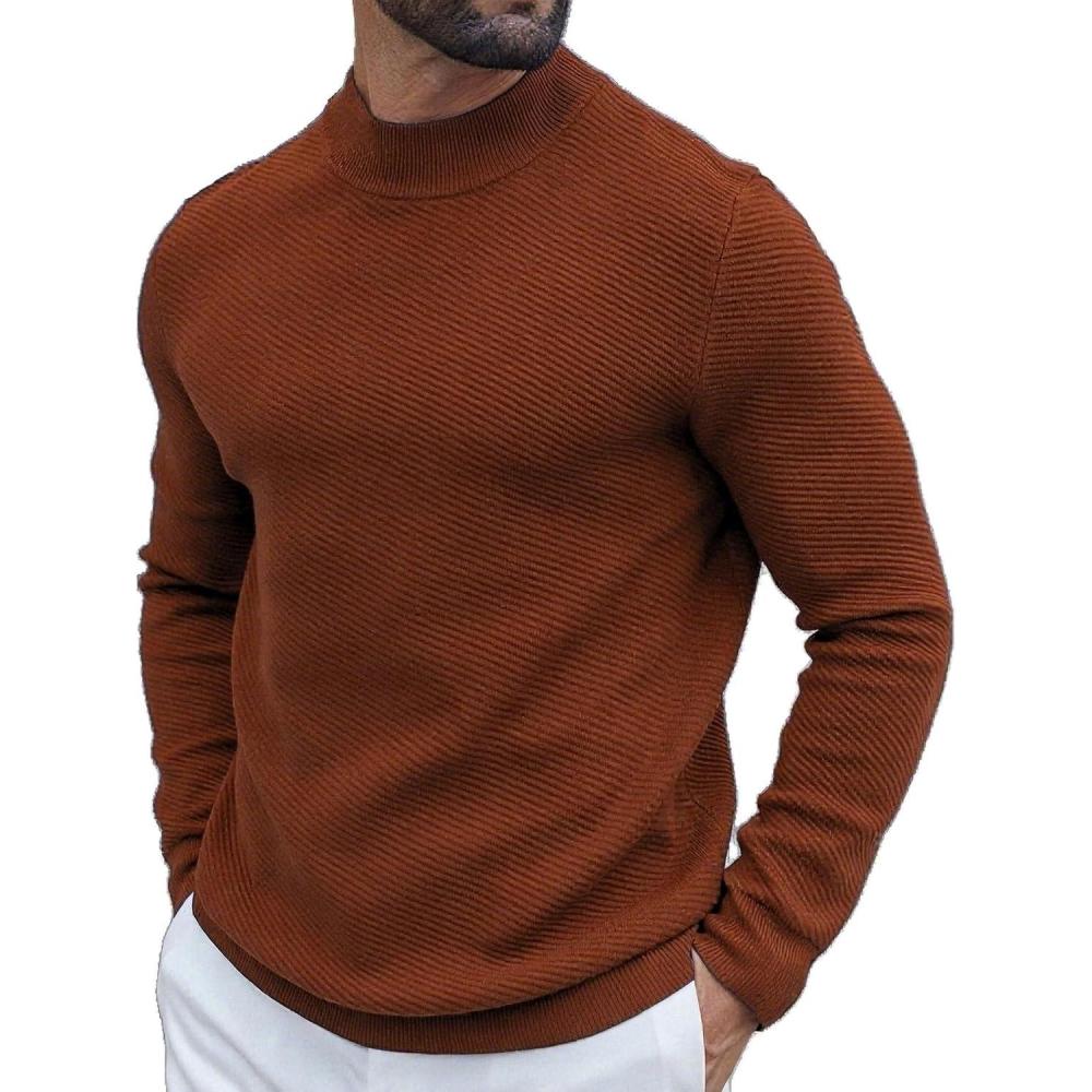 imageCOOFANDY Mens Mock Turtleneck Sweater Long Sleeve Knitted Slim Fit Casual Half Neck Pullover SweatersTerracotta